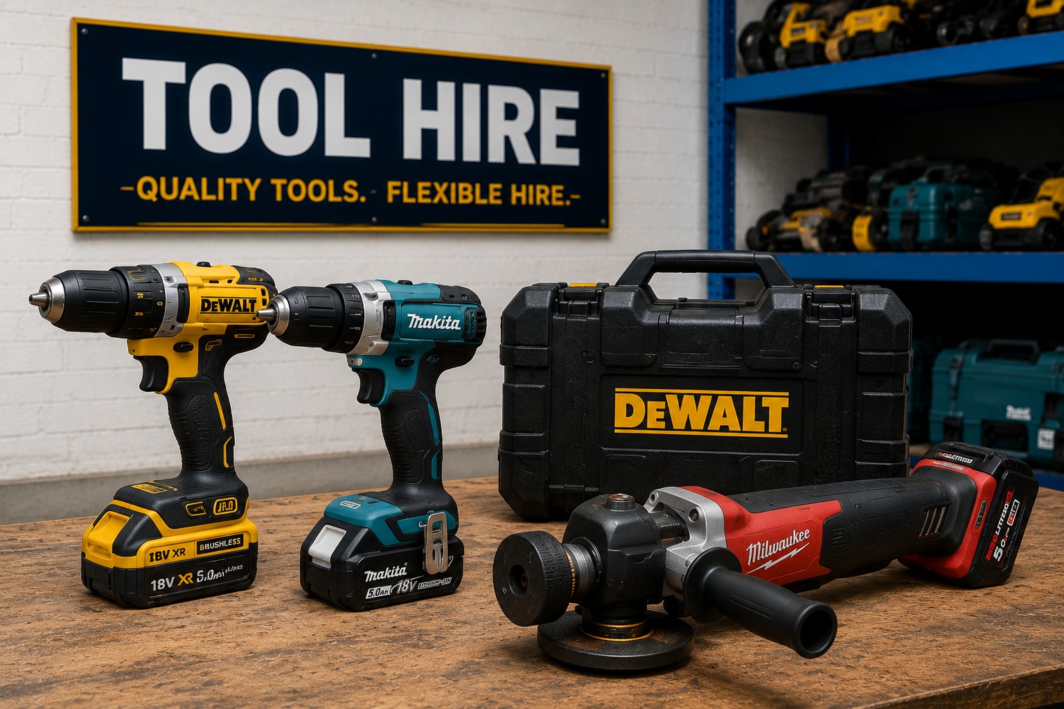 Professional tool hire — DeWalt, Makita and Milwaukee power tools